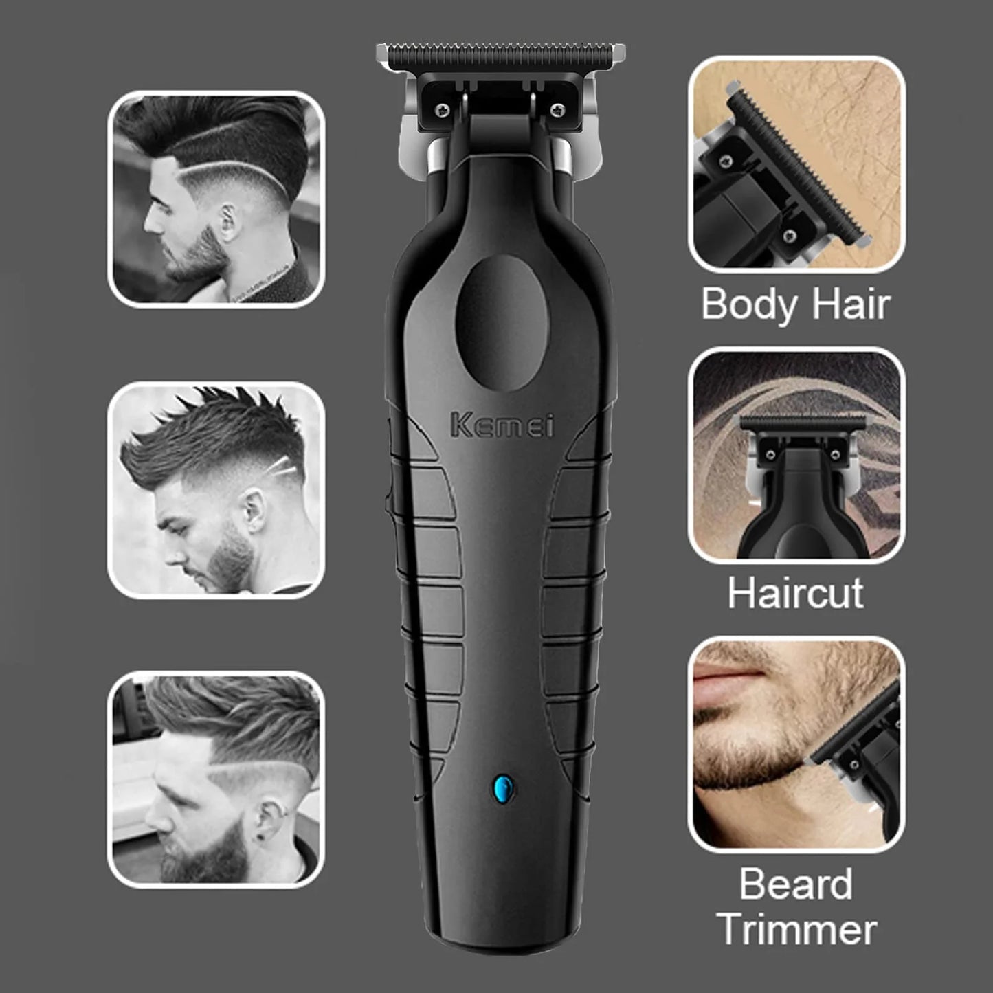 KEMEI Black Hair Clippers for Men Cordless Clippers for Hair Cutting Professional Barber Clippers USB Rechargeable Wireless Hair