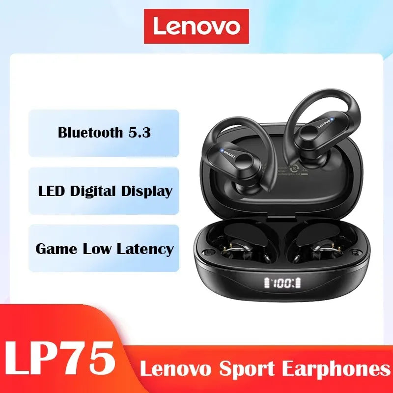 Choice Lenovo LP75 TWS Wireless Bluetooth V5.3 Earphones HiFi Stereo Noise Reduction Earbuds Waterproof Sports Headphones